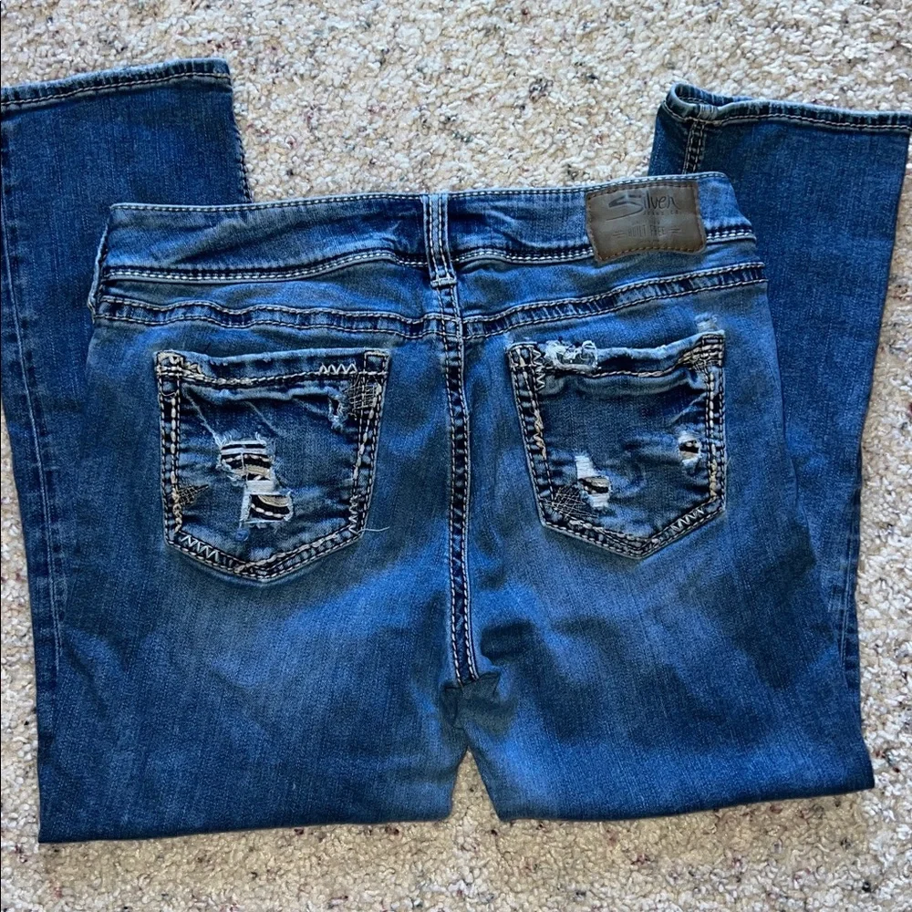 Silver Jeans Women's Distressed Blue Elyse Capris Ankle Jeans Size 29 - Picture 7 of 7